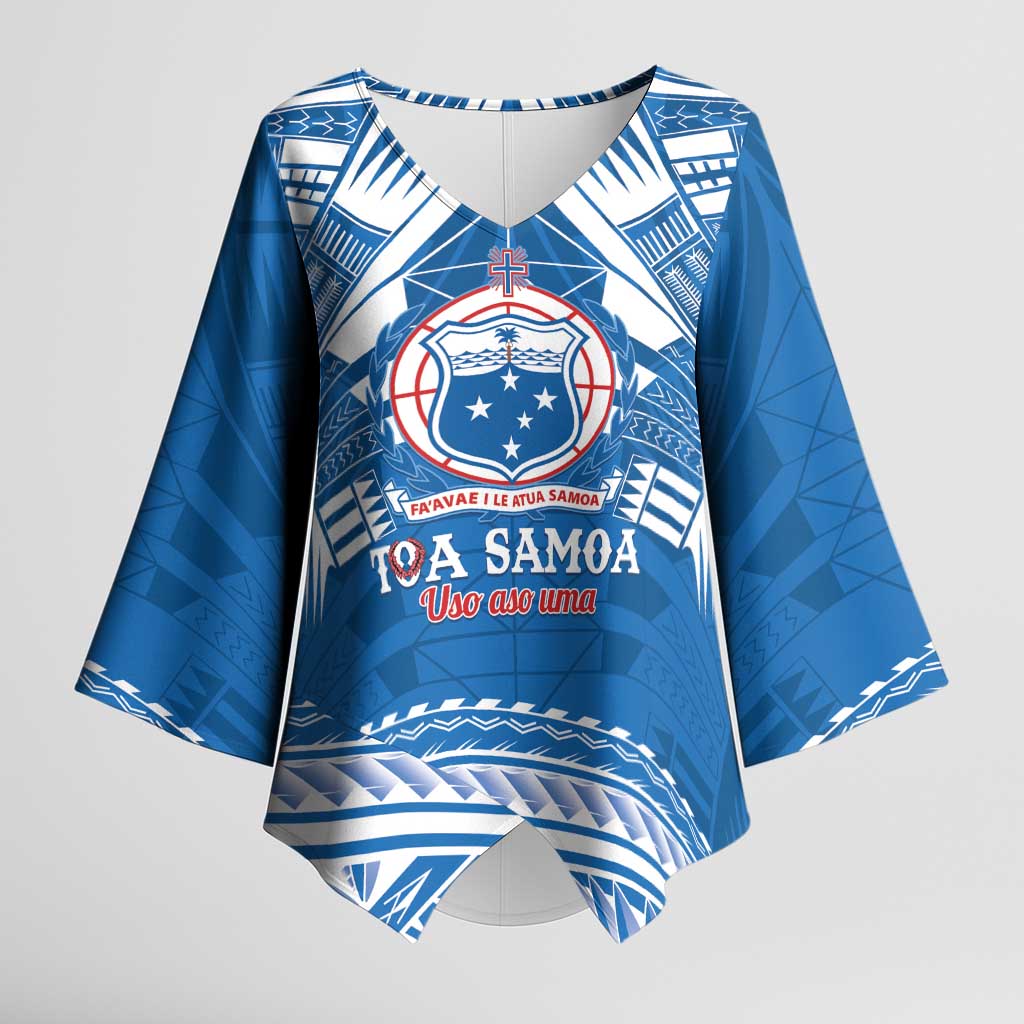 Toa Samoa Rugby Custom Kimono Sleeve Blouse Uso aso uma Samoan Pattern Blue - Polynesian Pride