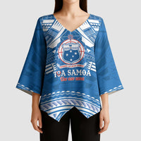 Toa Samoa Rugby Custom Kimono Sleeve Blouse Uso aso uma Samoan Pattern Blue - Polynesian Pride