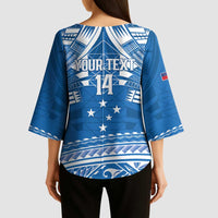 Toa Samoa Rugby Custom Kimono Sleeve Blouse Uso aso uma Samoan Pattern Blue - Polynesian Pride