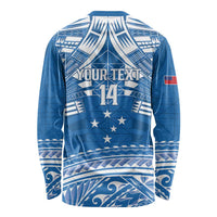 Toa Samoa Rugby Custom Long Sleeve Shirt Uso aso uma Samoan Pattern Blue - Polynesian Pride