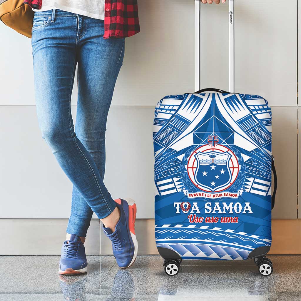 Toa Samoa Rugby Custom Luggage Cover Uso aso uma Samoan Pattern Blue - Polynesian Pride