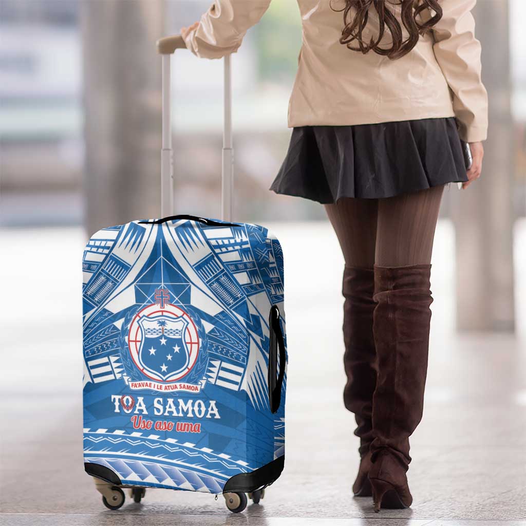Toa Samoa Rugby Custom Luggage Cover Uso aso uma Samoan Pattern Blue - Polynesian Pride