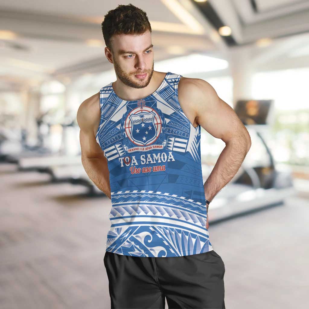 Toa Samoa Rugby Custom Men Tank Top Uso aso uma Samoan Pattern Blue - Polynesian Pride