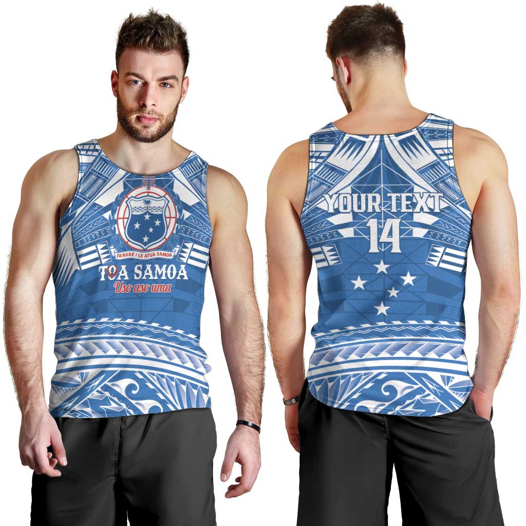 Toa Samoa Rugby Custom Men Tank Top Uso aso uma Samoan Pattern Blue - Polynesian Pride