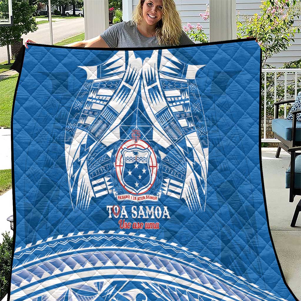 Toa Samoa Rugby Custom Quilt Uso aso uma Samoan Pattern Blue - Polynesian Pride
