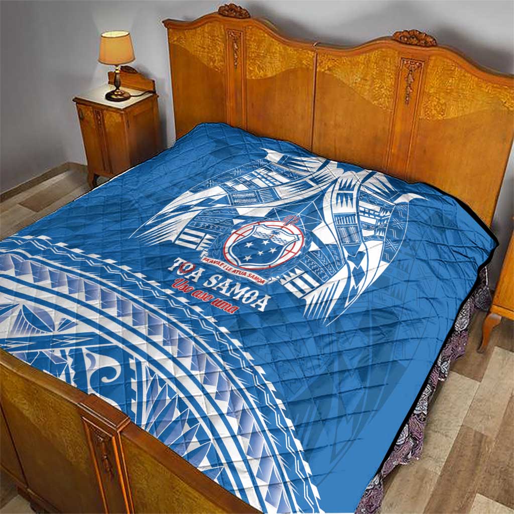 Toa Samoa Rugby Custom Quilt Uso aso uma Samoan Pattern Blue - Polynesian Pride
