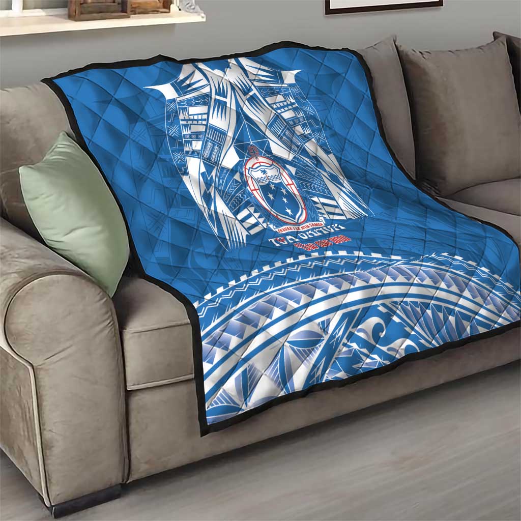 Toa Samoa Rugby Custom Quilt Uso aso uma Samoan Pattern Blue - Polynesian Pride