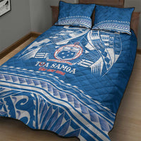Toa Samoa Rugby Custom Quilt Bed Set Uso aso uma Samoan Pattern Blue - Polynesian Pride