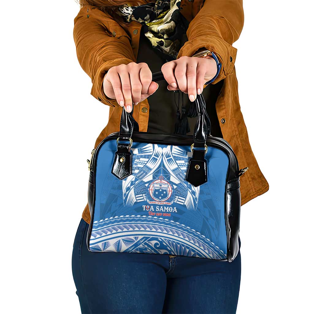 Toa Samoa Rugby Custom Shoulder Handbag Uso aso uma Samoan Pattern Blue - Polynesian Pride