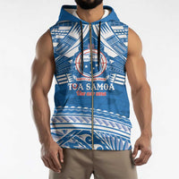 Toa Samoa Rugby Custom Sleeveless Zip Hoodie Uso aso uma Samoan Pattern Blue - Polynesian Pride