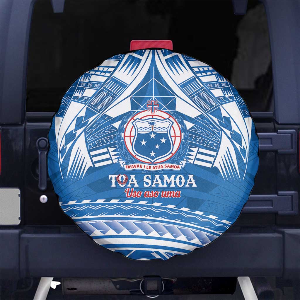 Toa Samoa Rugby Custom Spare Tire Cover Uso aso uma Samoan Pattern Blue - Polynesian Pride
