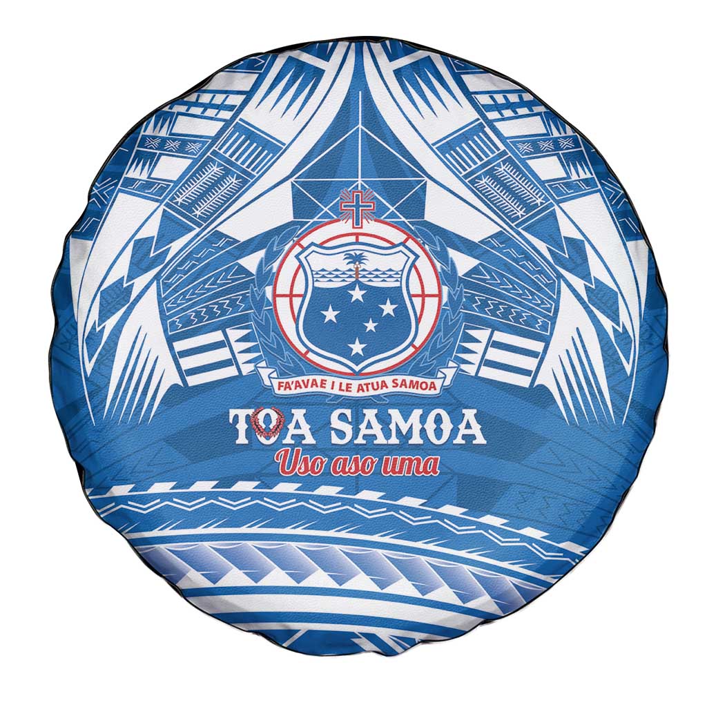 Toa Samoa Rugby Custom Spare Tire Cover Uso aso uma Samoan Pattern Blue - Polynesian Pride