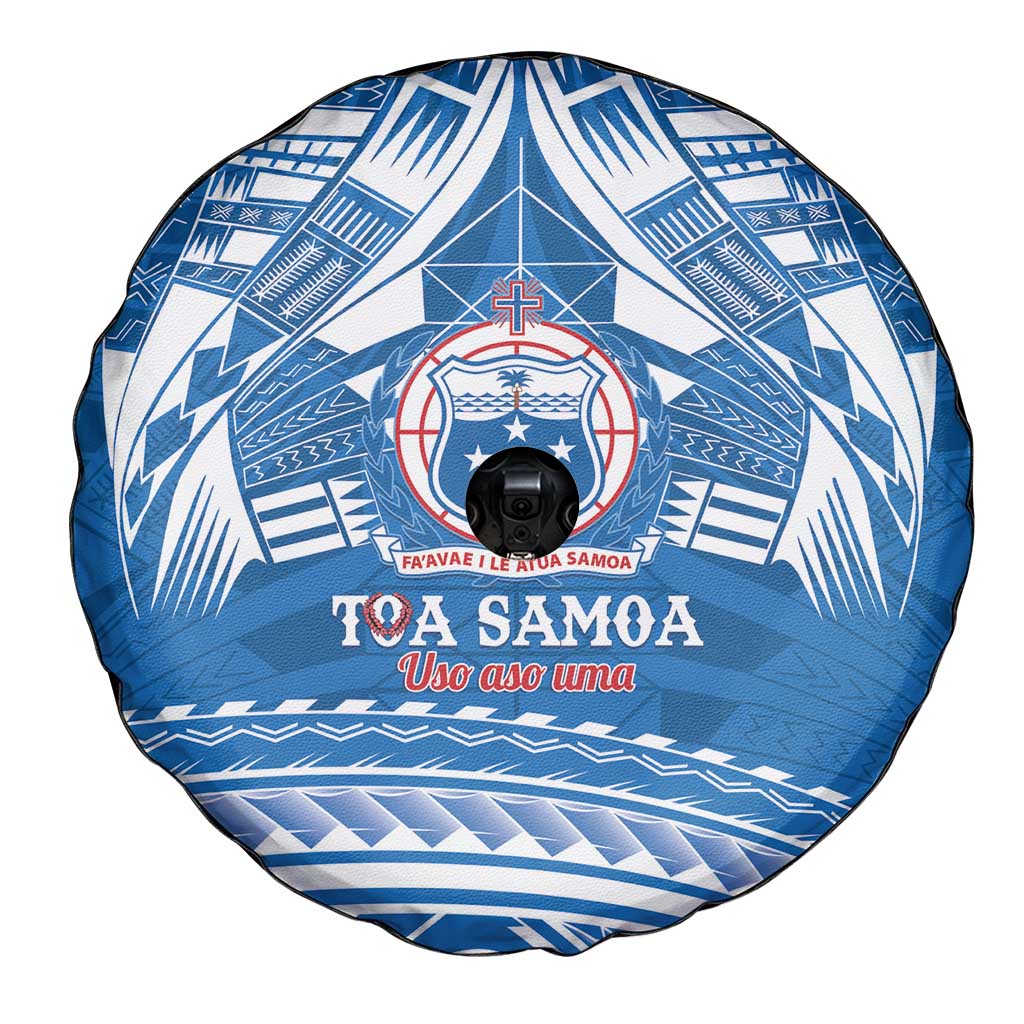 Toa Samoa Rugby Custom Spare Tire Cover Uso aso uma Samoan Pattern Blue - Polynesian Pride