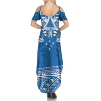 Toa Samoa Rugby Custom Summer Maxi Dress Uso aso uma Samoan Pattern Blue - Polynesian Pride