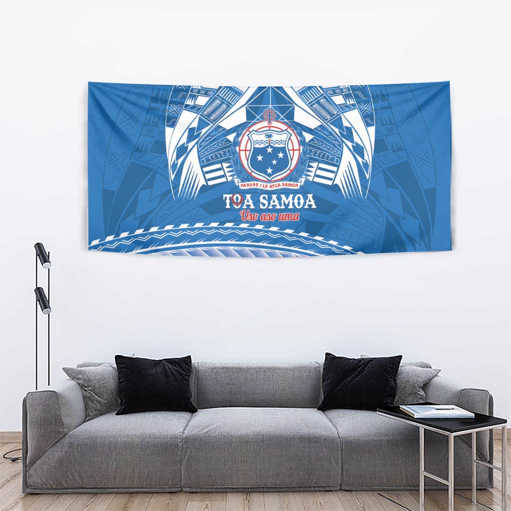 Toa Samoa Rugby Custom Tapestry Uso aso uma Samoan Pattern Blue - Polynesian Pride