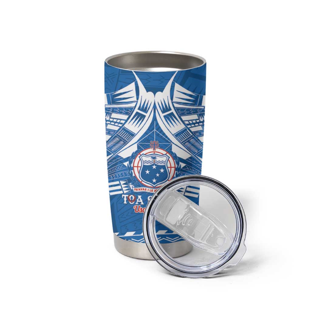Toa Samoa Rugby Custom Tumbler Cup Uso aso uma Samoan Pattern Blue - Polynesian Pride