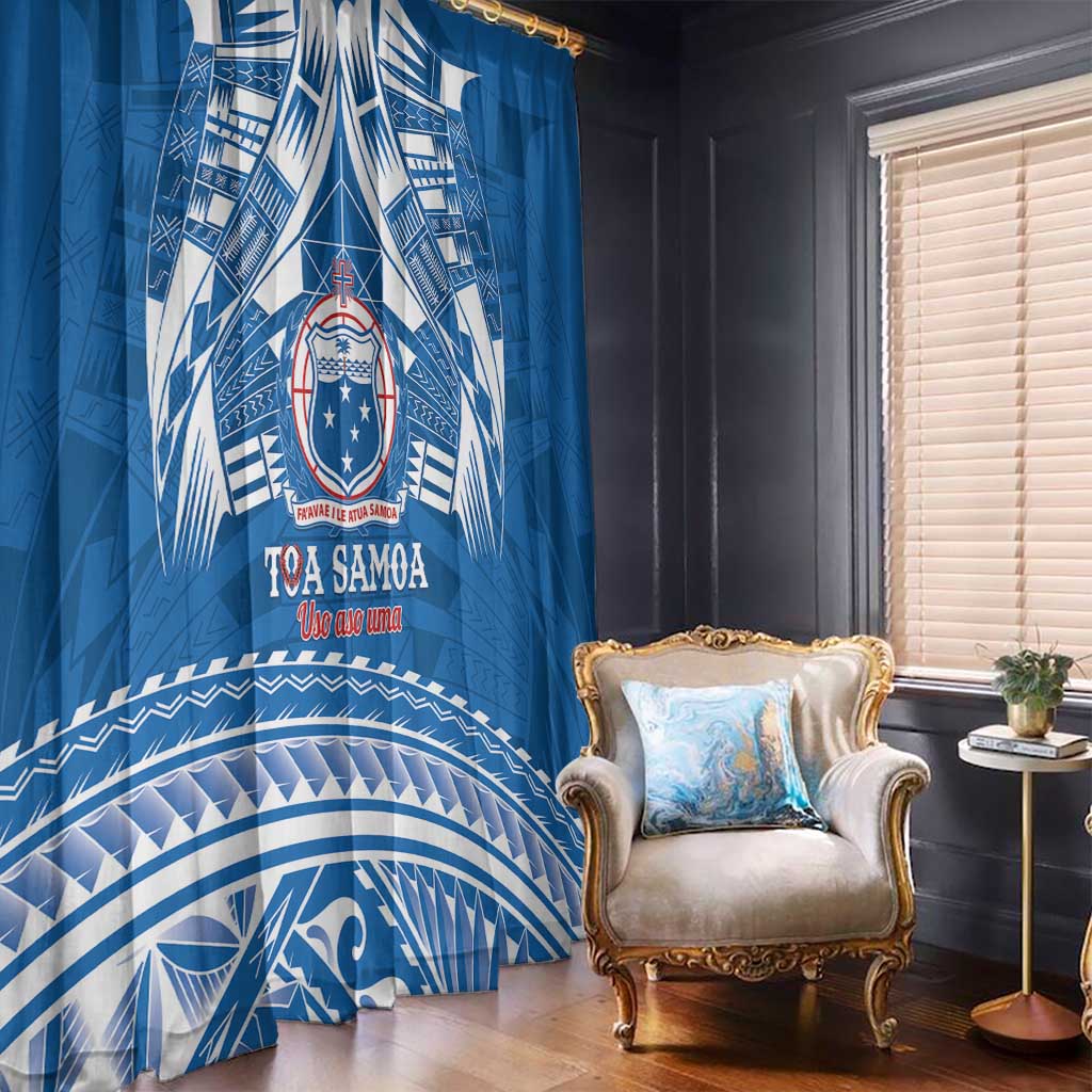 Toa Samoa Rugby Custom Window Curtain Uso aso uma Samoan Pattern Blue - Polynesian Pride