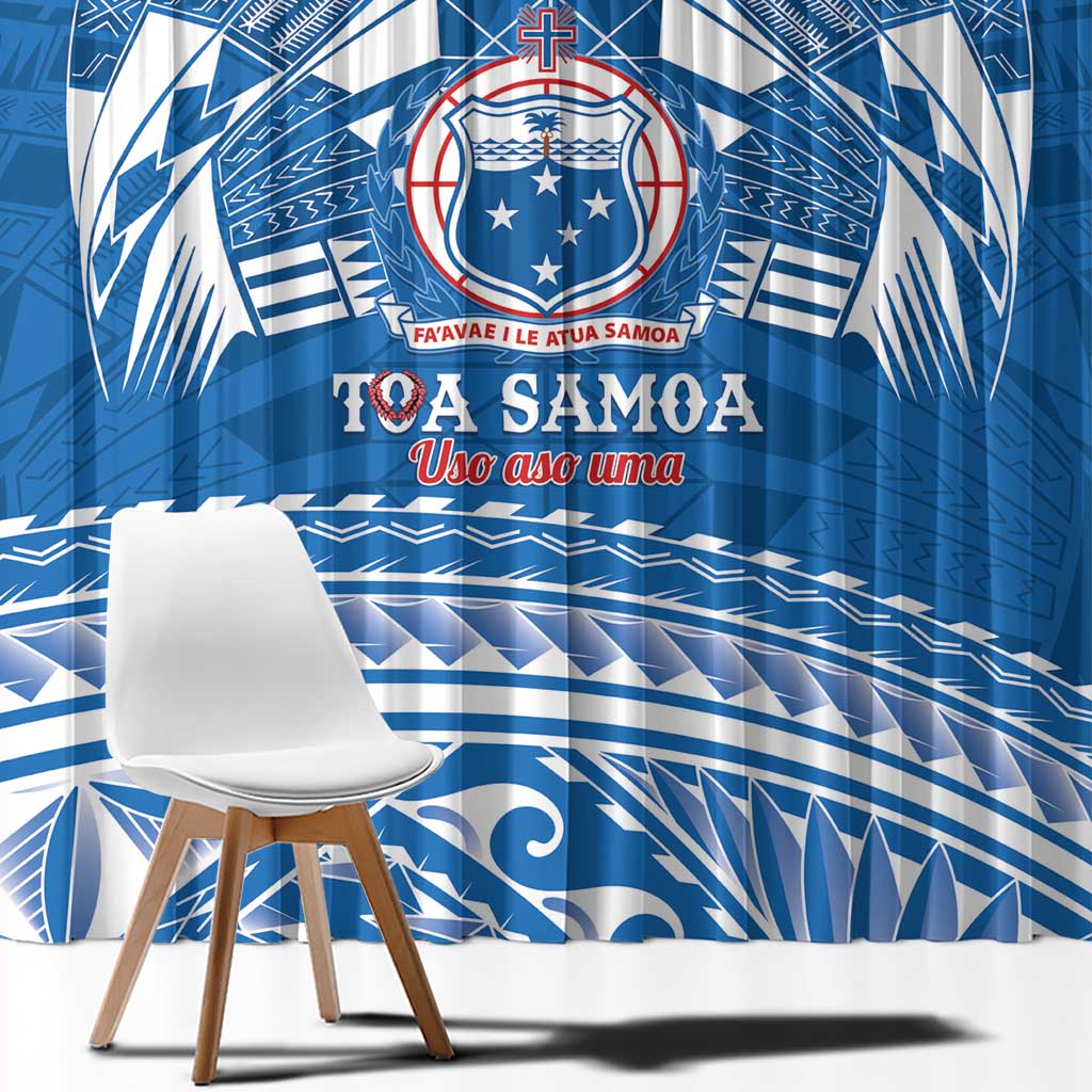 Toa Samoa Rugby Custom Window Curtain Uso aso uma Samoan Pattern Blue - Polynesian Pride