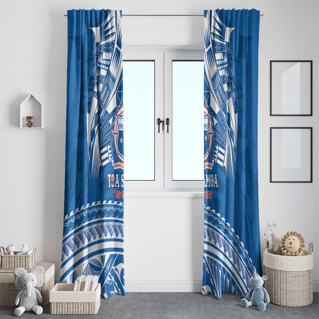 Toa Samoa Rugby Custom Window Curtain Uso aso uma Samoan Pattern Blue - Polynesian Pride