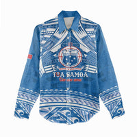 Toa Samoa Rugby Custom Women Casual Shirt Uso aso uma Samoan Pattern Blue - Polynesian Pride