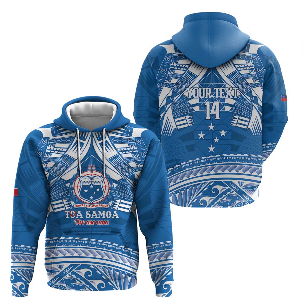 Toa Samoa Rugby Custom Zip Hoodie Uso aso uma Samoan Pattern Blue - Polynesian Pride