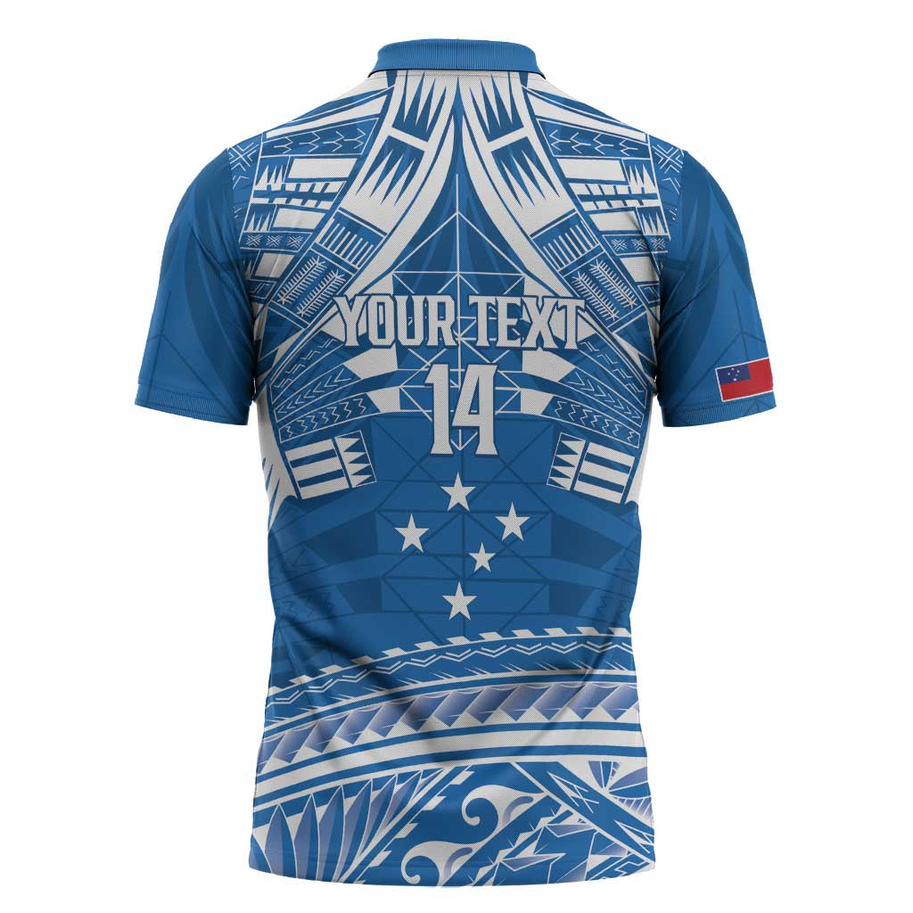 Toa Samoa Rugby Custom Zipper Polo Shirt Uso aso uma Samoan Pattern Blue - Polynesian Pride