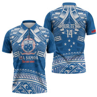 Toa Samoa Rugby Custom Zipper Polo Shirt Uso aso uma Samoan Pattern Blue - Polynesian Pride