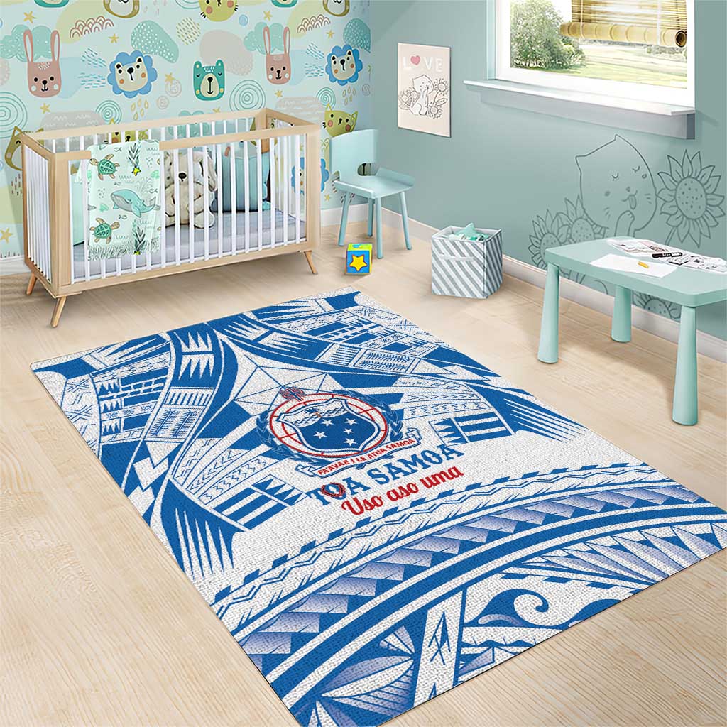 Toa Samoa Rugby Custom Area Rug Uso aso uma Samoan Pattern White - Polynesian Pride