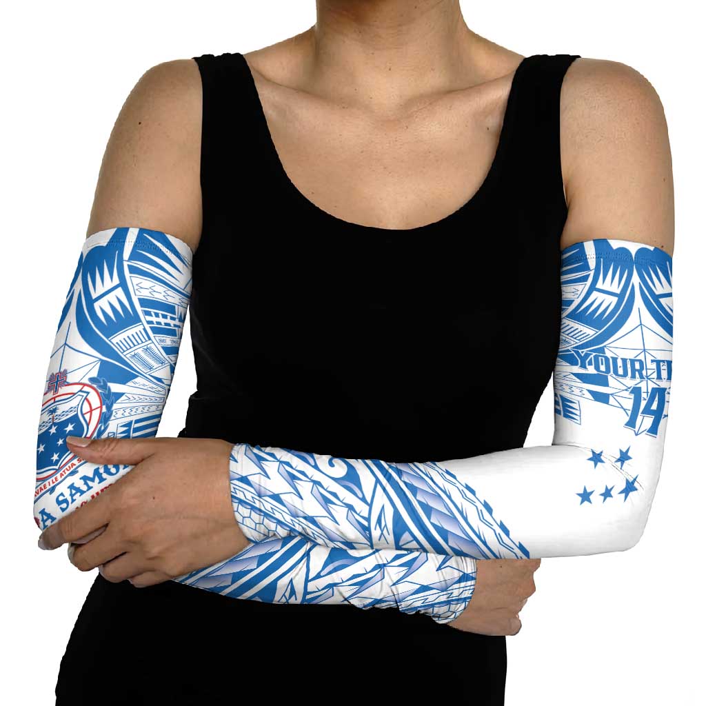 Toa Samoa Rugby Custom Arm Sleeves Uso aso uma Samoan Pattern White - Polynesian Pride