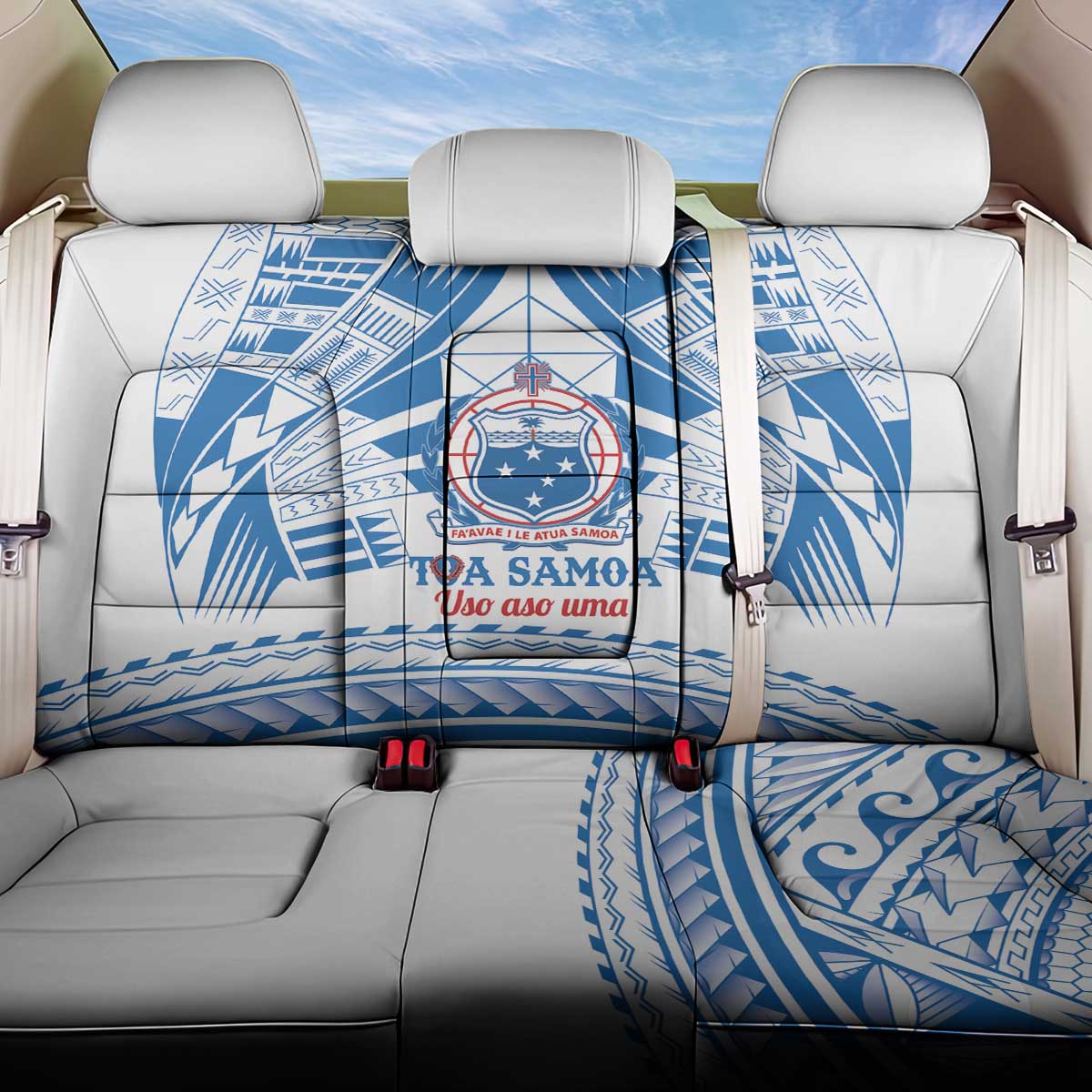 Toa Samoa Rugby Custom Back Car Seat Cover Uso aso uma Samoan Pattern White - Polynesian Pride