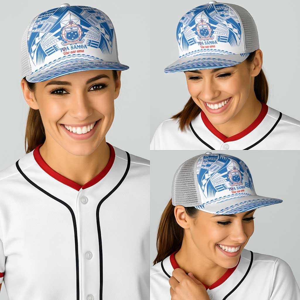 Toa Samoa Rugby Baseball Net Cap Uso aso uma Samoan Pattern White - Polynesian Pride
