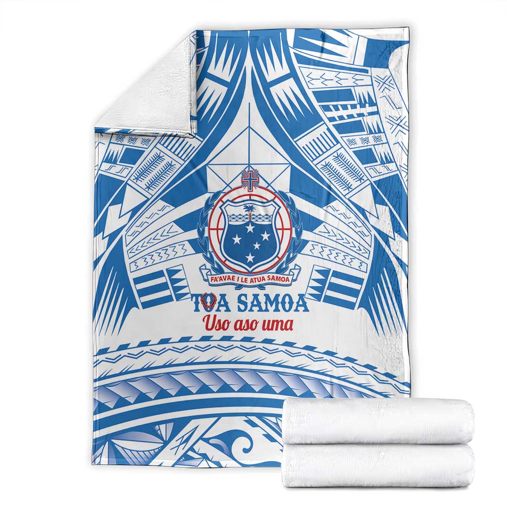 Toa Samoa Rugby Custom Blanket Uso aso uma Samoan Pattern White - Polynesian Pride