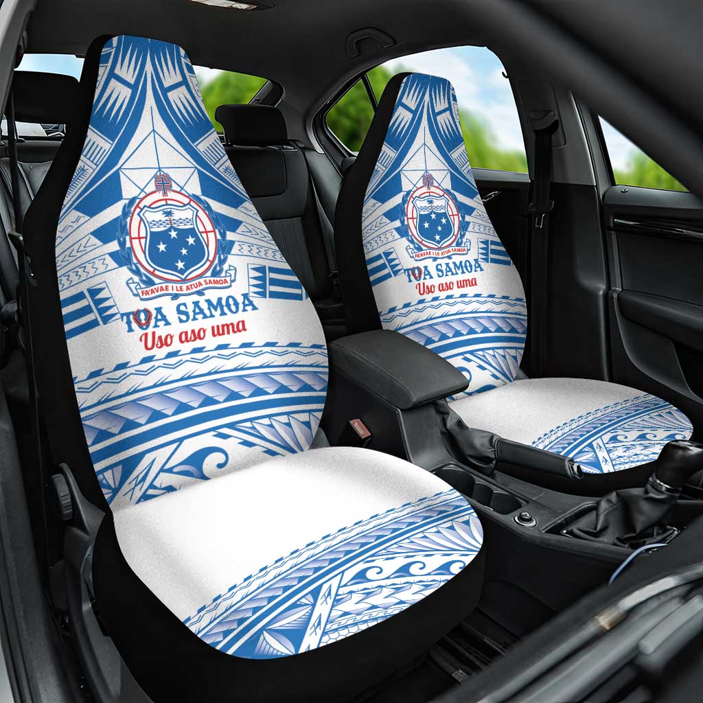Toa Samoa Rugby Custom Car Seat Cover Uso aso uma Samoan Pattern White - Polynesian Pride
