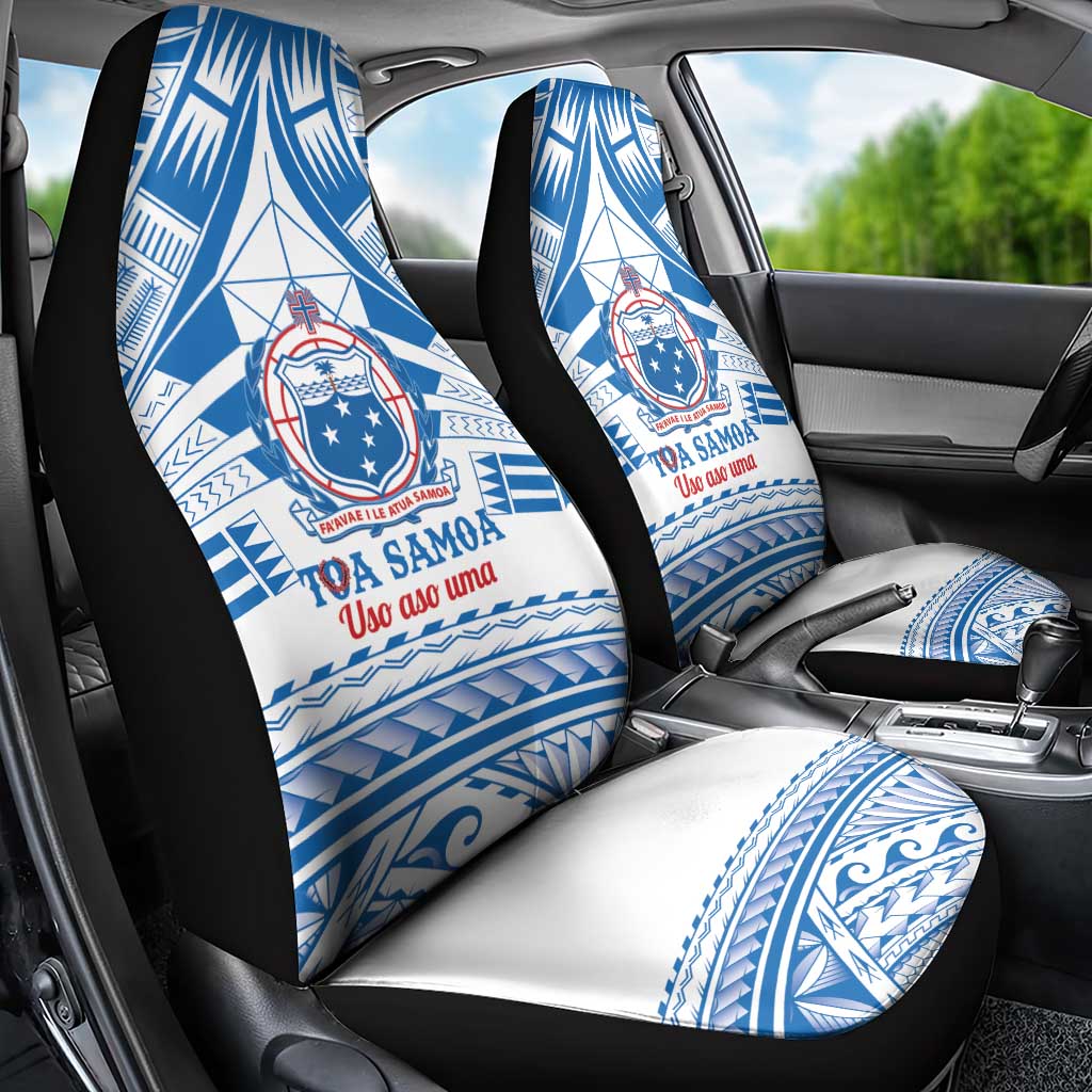 Toa Samoa Rugby Custom Car Seat Cover Uso aso uma Samoan Pattern White - Polynesian Pride