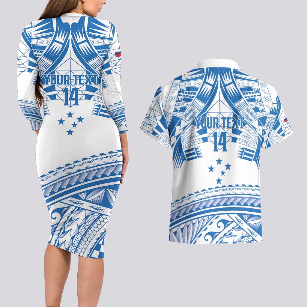 Toa Samoa Rugby Custom Couples Matching Long Sleeve Bodycon Dress and Hawaiian Shirt Uso aso uma Samoan Pattern White - Polynesian Pride