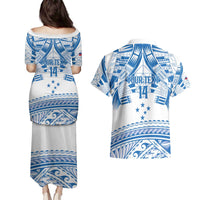 Toa Samoa Rugby Custom Couples Matching Puletasi and Hawaiian Shirt Uso aso uma Samoan Pattern White - Polynesian Pride