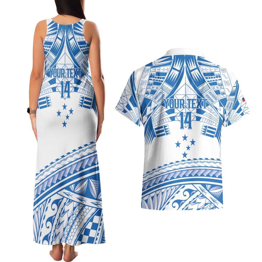 Toa Samoa Rugby Custom Couples Matching Tank Maxi Dress and Hawaiian Shirt Uso aso uma Samoan Pattern White - Polynesian Pride