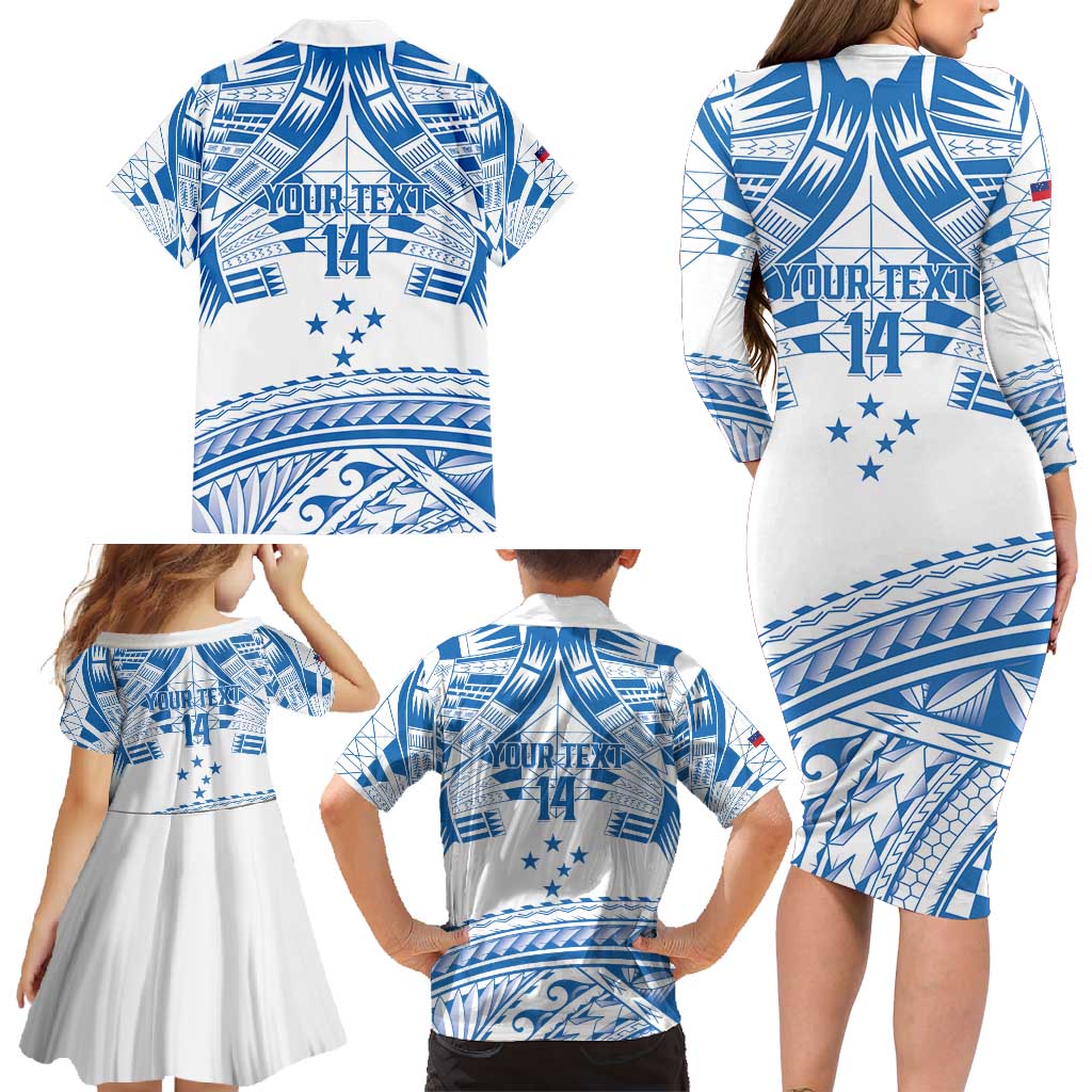 Toa Samoa Rugby Custom Family Matching Long Sleeve Bodycon Dress and Hawaiian Shirt Uso aso uma Samoan Pattern White - Polynesian Pride