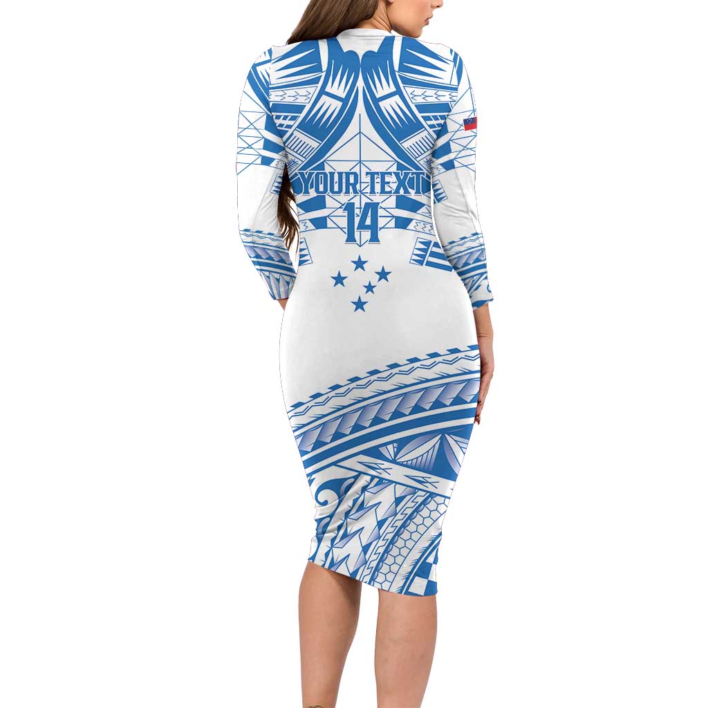 Toa Samoa Rugby Custom Family Matching Long Sleeve Bodycon Dress and Hawaiian Shirt Uso aso uma Samoan Pattern White - Polynesian Pride