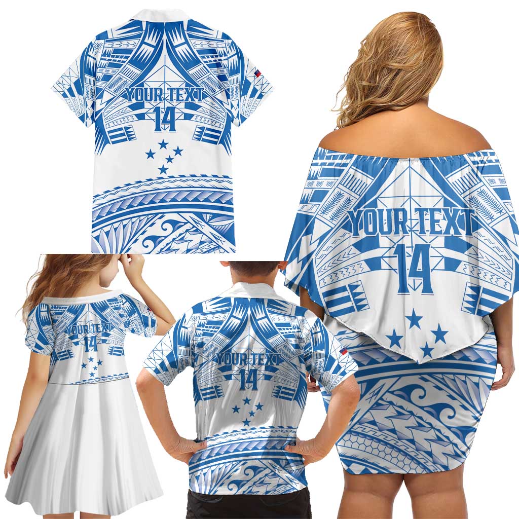 Toa Samoa Rugby Custom Family Matching Off Shoulder Short Dress and Hawaiian Shirt Uso aso uma Samoan Pattern White - Polynesian Pride