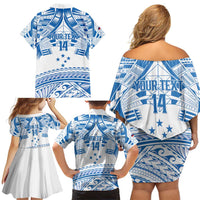 Toa Samoa Rugby Custom Family Matching Off Shoulder Short Dress and Hawaiian Shirt Uso aso uma Samoan Pattern White - Polynesian Pride
