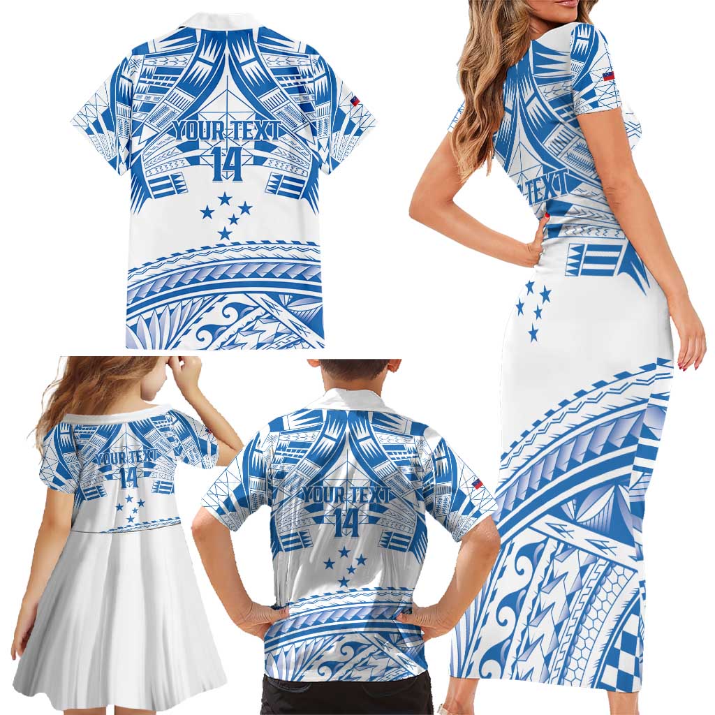 Toa Samoa Rugby Custom Family Matching Short Sleeve Bodycon Dress and Hawaiian Shirt Uso aso uma Samoan Pattern White - Polynesian Pride