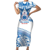 Toa Samoa Rugby Custom Family Matching Short Sleeve Bodycon Dress and Hawaiian Shirt Uso aso uma Samoan Pattern White - Polynesian Pride