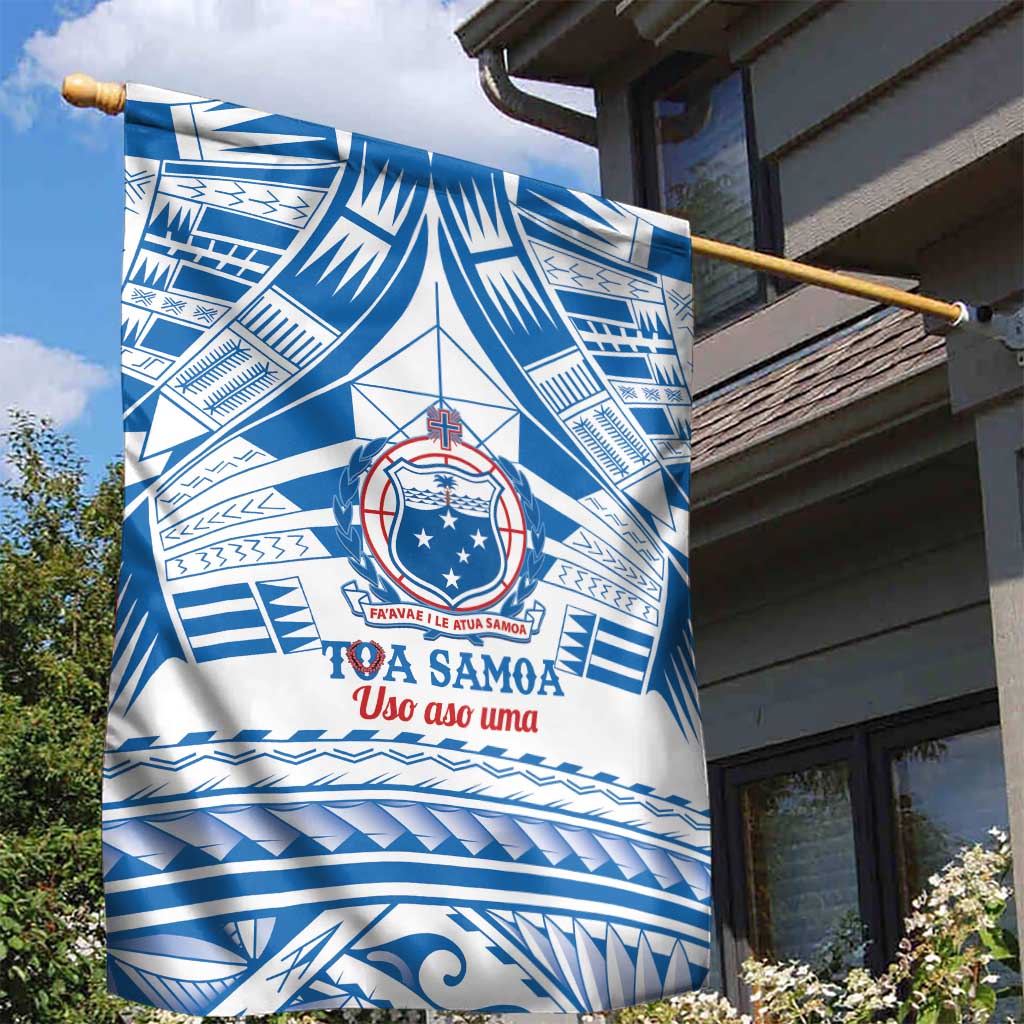 Toa Samoa Rugby Custom Garden Flag Uso aso uma Samoan Pattern White - Polynesian Pride