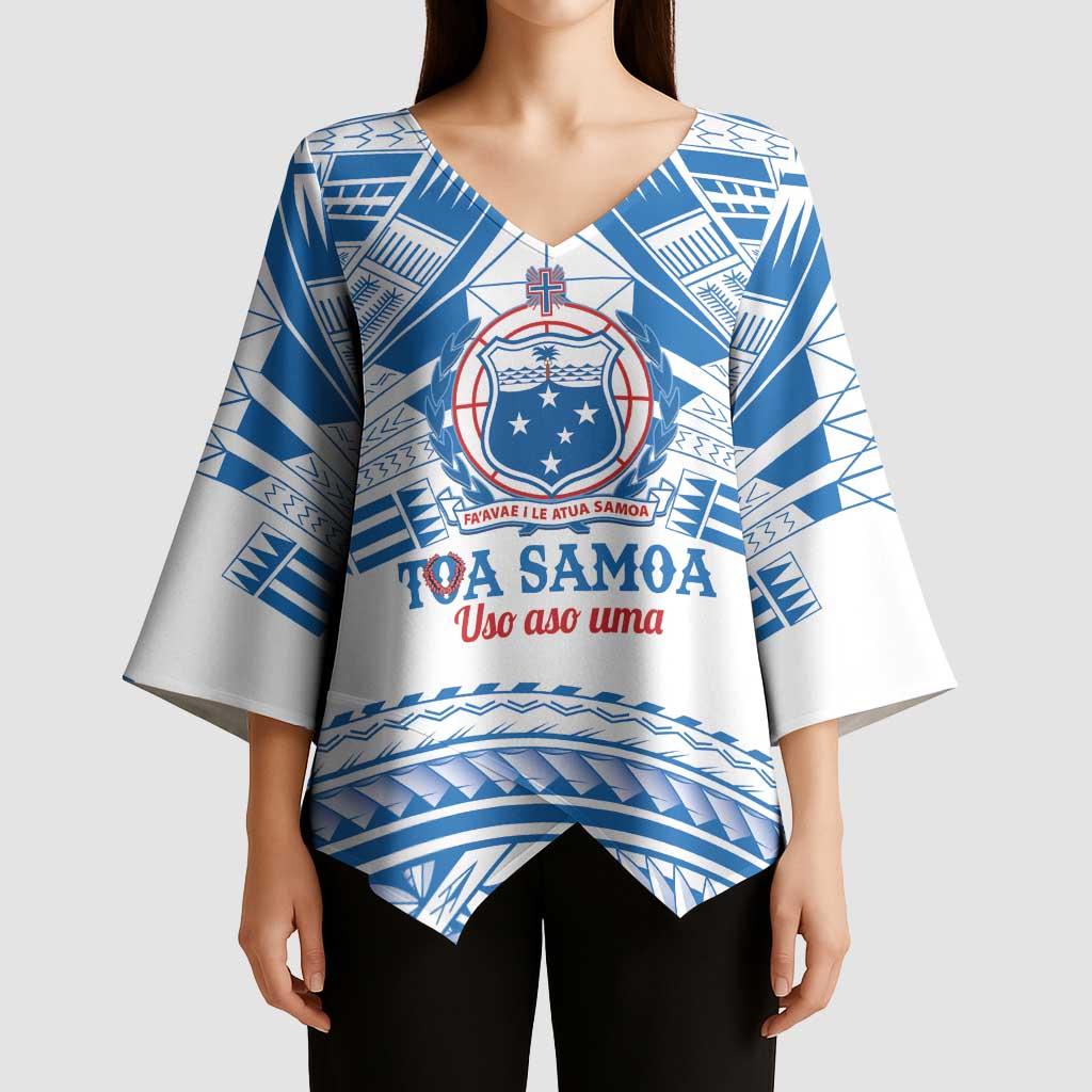 Toa Samoa Rugby Custom Kimono Sleeve Blouse Uso aso uma Samoan Pattern White - Polynesian Pride