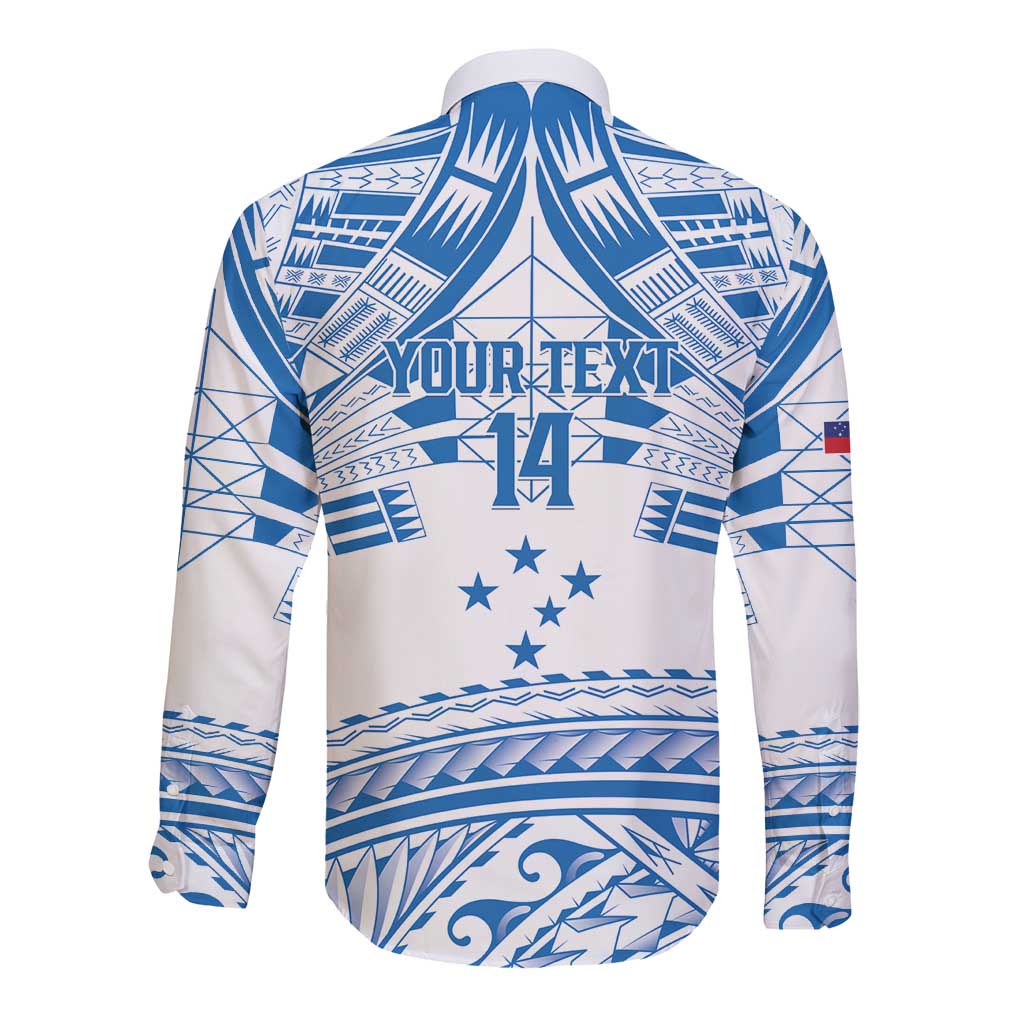 Toa Samoa Rugby Custom Long Sleeve Button Shirt Uso aso uma Samoan Pattern White - Polynesian Pride
