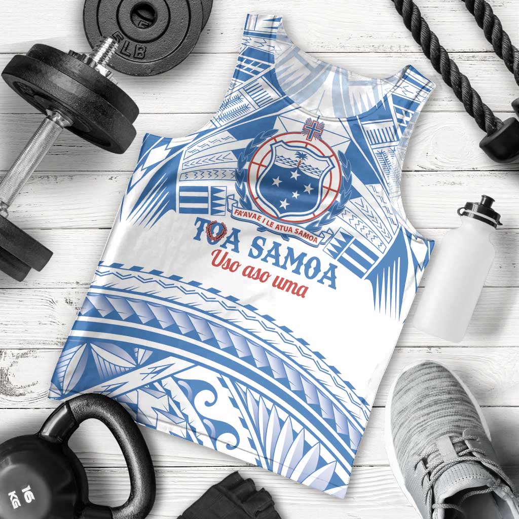 Toa Samoa Rugby Custom Men Tank Top Uso aso uma Samoan Pattern White - Polynesian Pride
