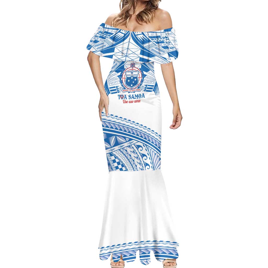 Toa Samoa Rugby Custom Mermaid Dress Uso aso uma Samoan Pattern White - Polynesian Pride