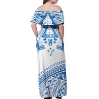 Toa Samoa Rugby Custom Off Shoulder Maxi Dress Uso aso uma Samoan Pattern White - Polynesian Pride