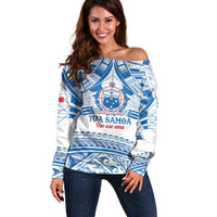 Toa Samoa Rugby Custom Off Shoulder Sweater Uso aso uma Samoan Pattern White - Polynesian Pride